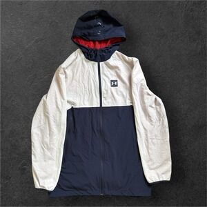 Under Armour Colorblock Hooded Mens Medium Navy White Windbreaker Jacket